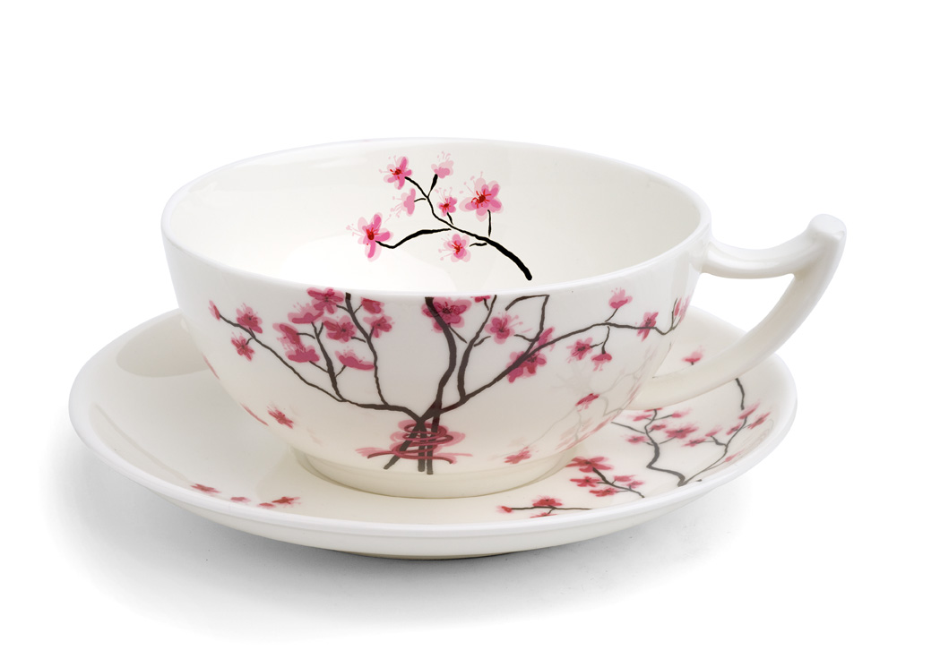 Jumbotasse und Untertasse Cherry Blossom, 0,35l, Bone China